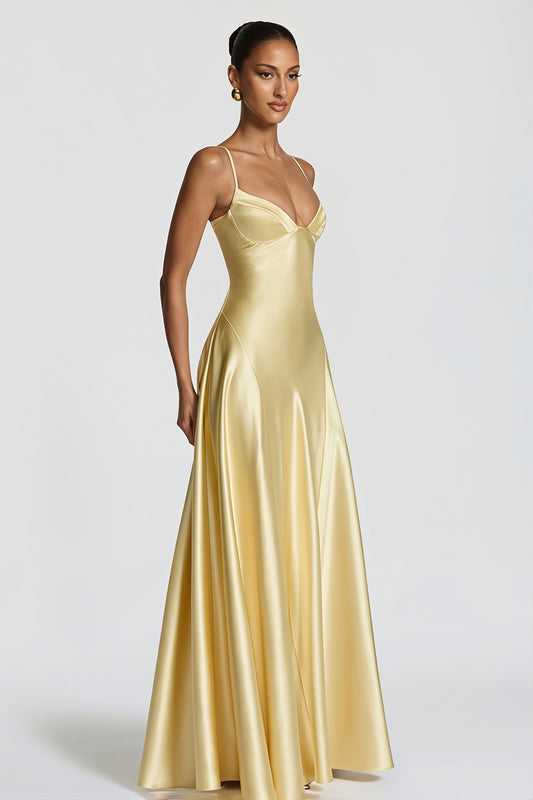 Satin Spaghetti Strap Flared Maxi Dress
