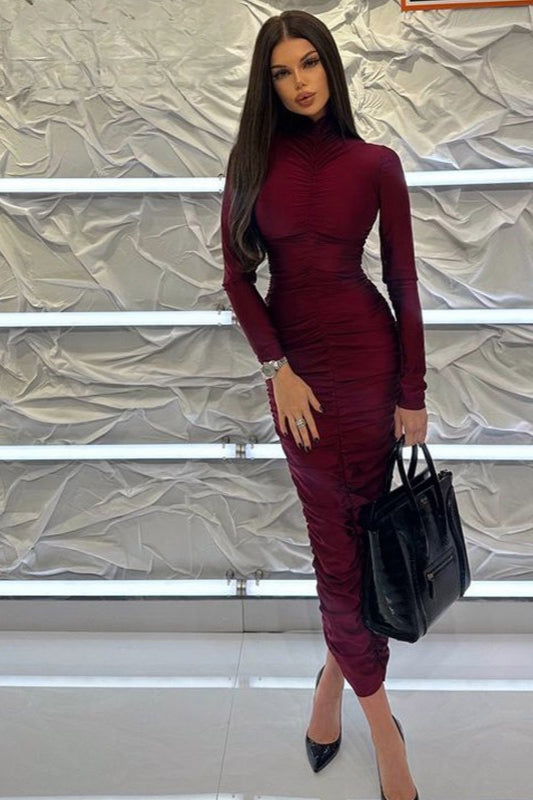 Vintage Rotes Maxikleid mit hohem Halsausschnitt