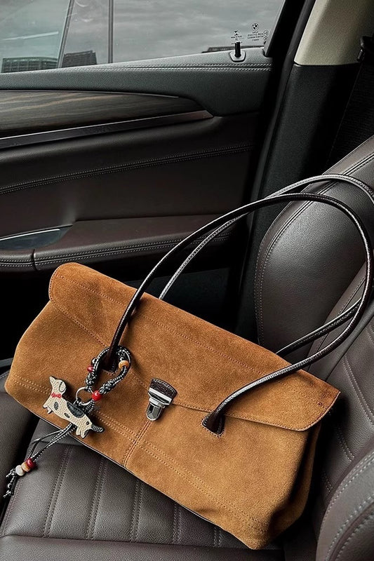 Elegant Chic Solid Color Suede Metal Lock Tote Bag