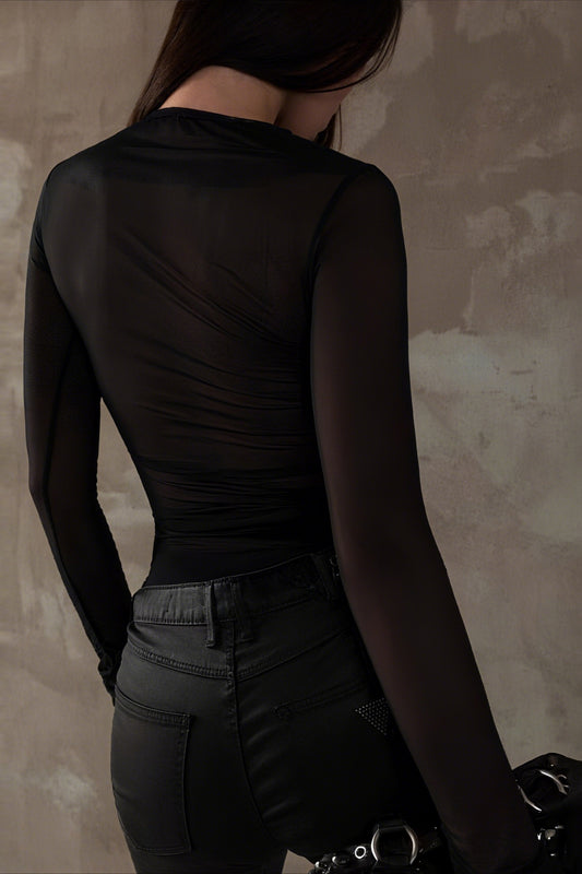 Trendige, bedruckte, sexy, figurbetonte Bluse mit Rundhalsausschnitt