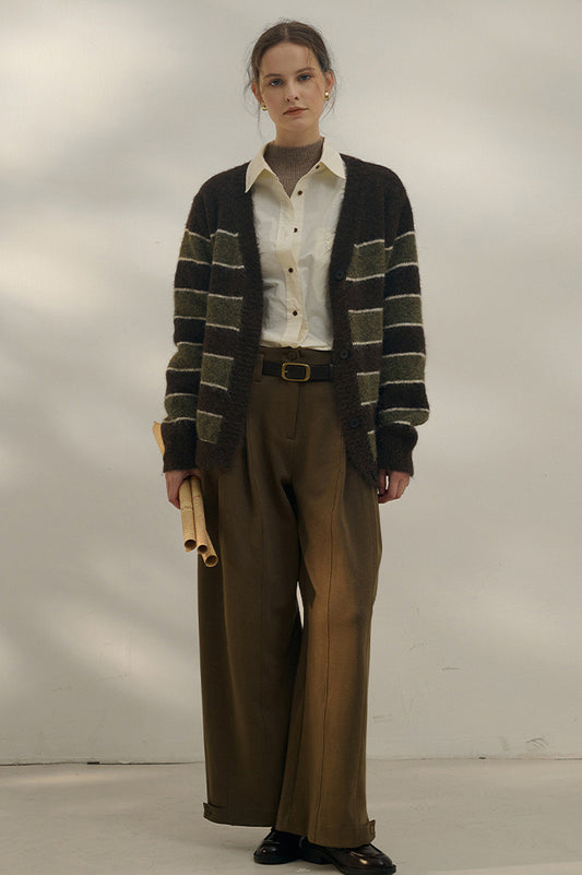 Oversized Strickcardigan mit Streifenmuster und Farbblock-Design sowie V-Ausschnitt