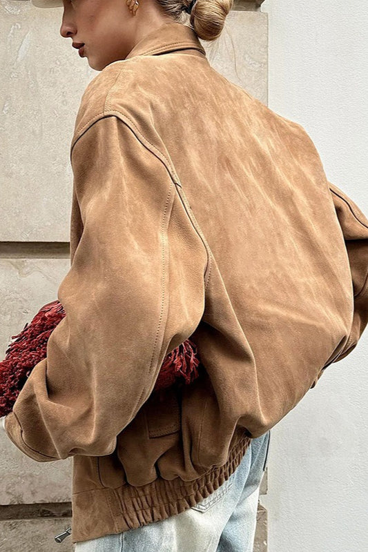 Retro-Jacke aus Wildlederimitat mit Kragen