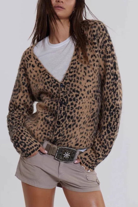 Weicher Cardigan mit V-Ausschnitt und Animalprint