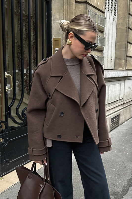 Chic Double Breasted Belted Short Coat