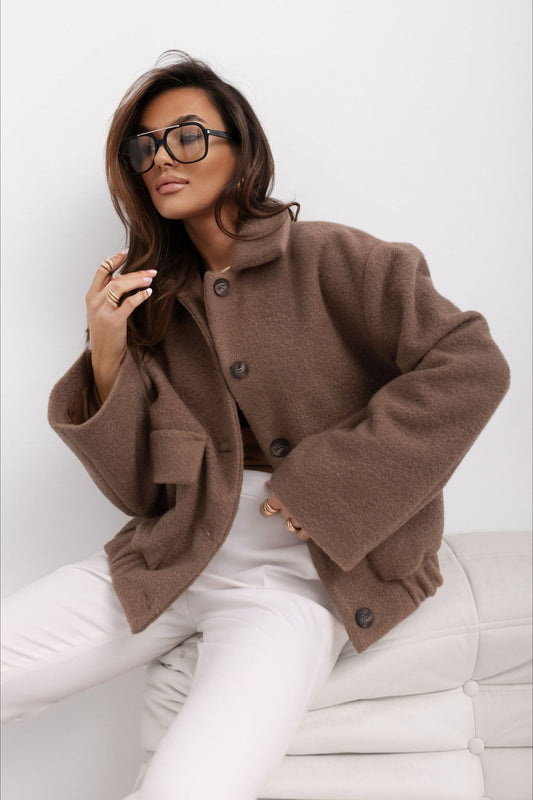Trendy Solid Wool Pocket Elastic Snap Coat