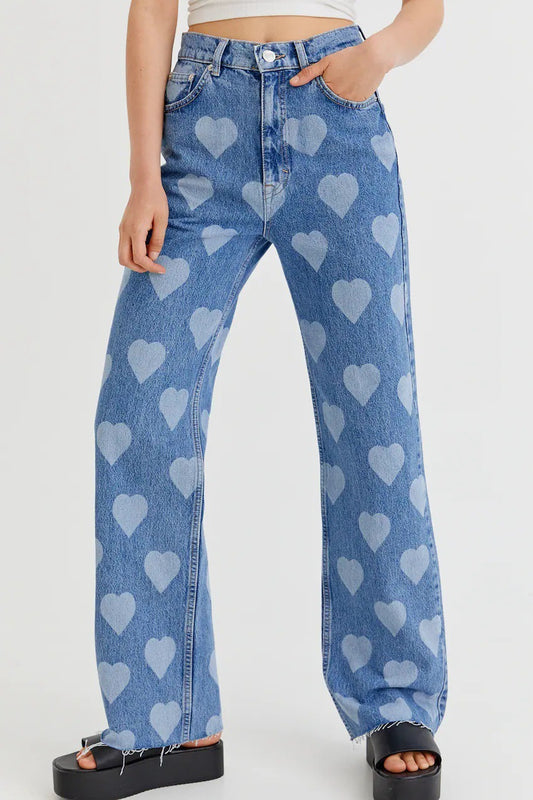Gerade Jeans mit hohem Bund und Vintage-Herz