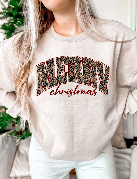 Hot Fashion Leopard Print Marry Christmas Outdoor Recreation Hoodie Creamy-White / S Hoodies-L