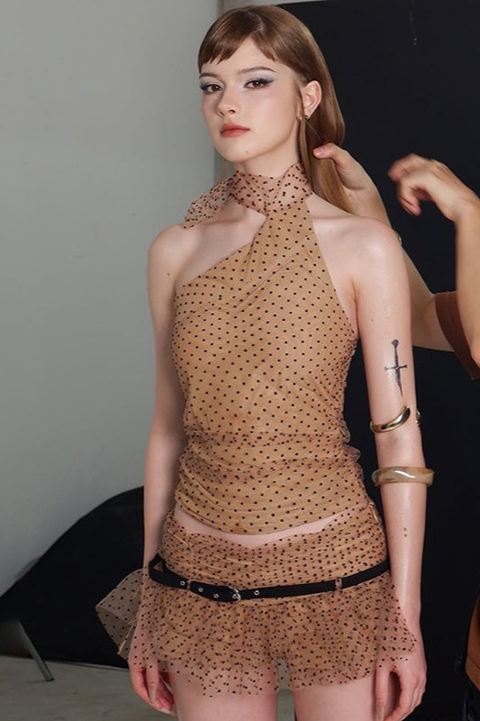 Zweiteiliges Set mit einfarbigem Neckholder-Crop-Top