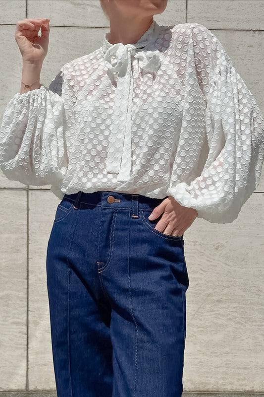 Textured Dot Tie Neck Blouse