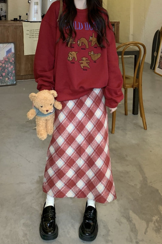 Vintage-Rock in A-Linie mit hohem Bund und Schlitz