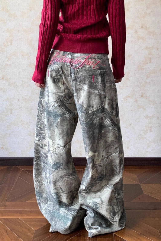 Lässige Hip-Hop-Jeans mit gewaschenem Baum-Camouflage-Muster