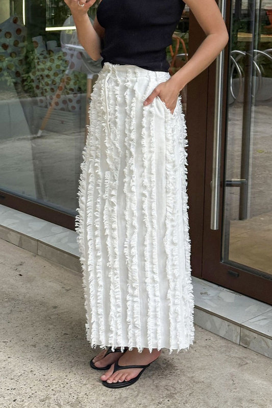 Weißer Jacquard-Maxirock aus Baumwollleinen
