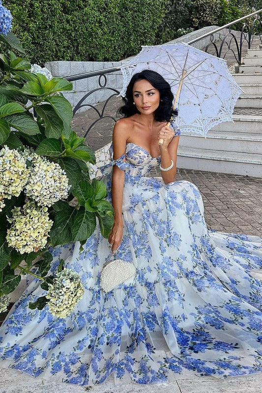 Ärmelloses, rückenfreies Kleid mit Blumenmuster und Schnürung