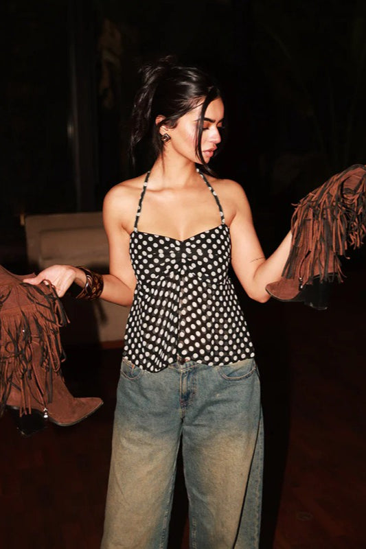 Crop Top mit gerüschtem Neckholder und Bindeband hinten