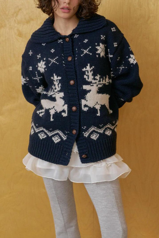 Fair Isle Pullover mit kontrastierendem Rentierkragen