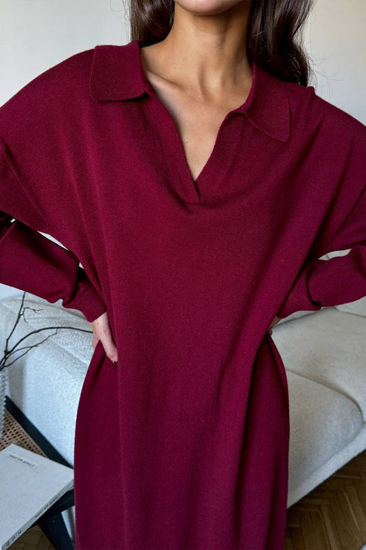 Vintage Rotes Polokragen-Strick-Midikleid