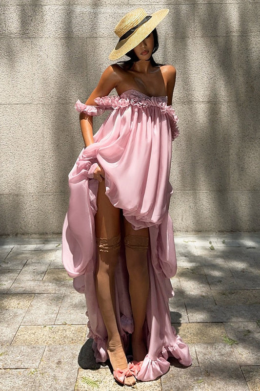 Flowy Tulip Asymmetrical Hem Bandeau Mini Dress