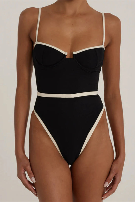 Einteiliges Bikini-Set in Kontrastfarbe