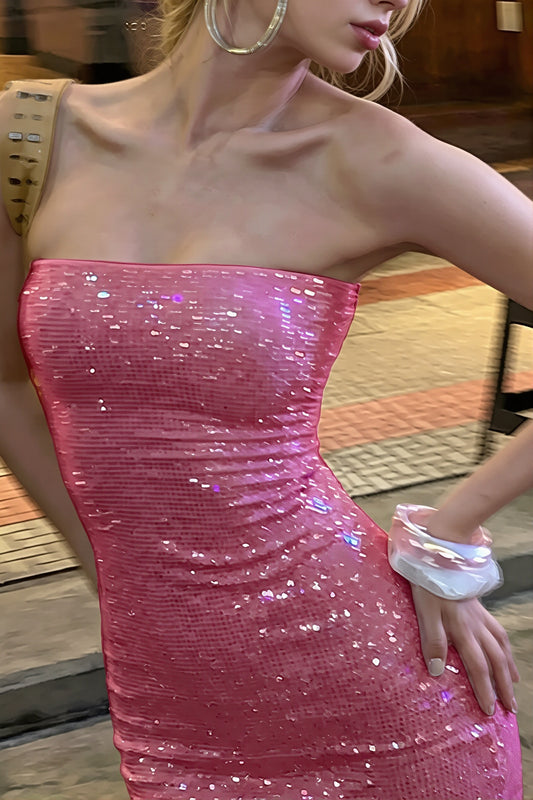 Solid Sequin Sexy Tube Mini Dress