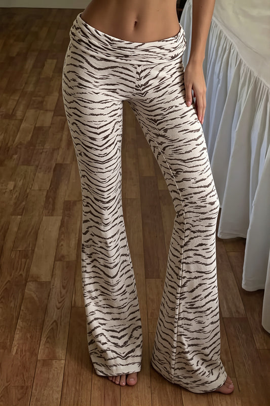 Tiger Print Stretch Flared Pants
