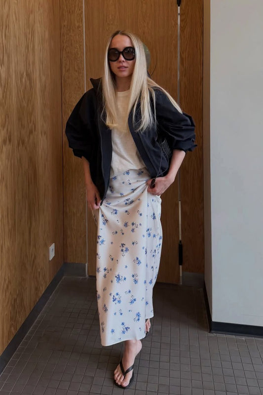Floral Satin Midi Skirt