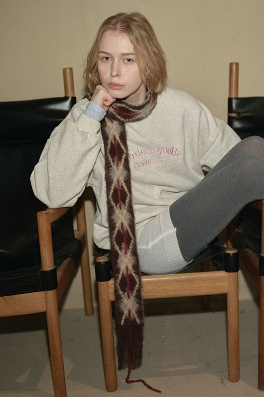 Argyle-Strickschal, schmal, gebürstet