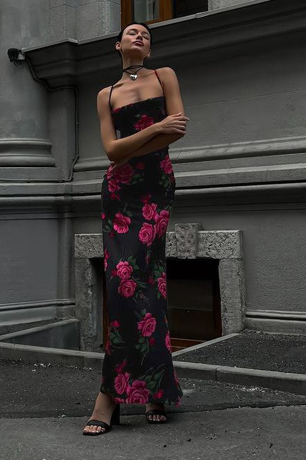 Sexy Maxikleid mit Blumenmuster und Rückenschnürung