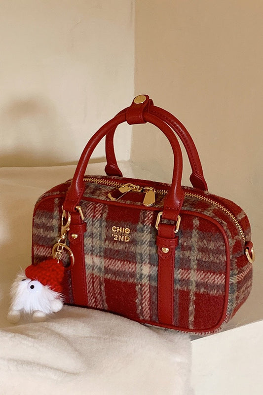 Rote Tweed-Kissen-Handtasche, Schultertasche, Umhängetasche