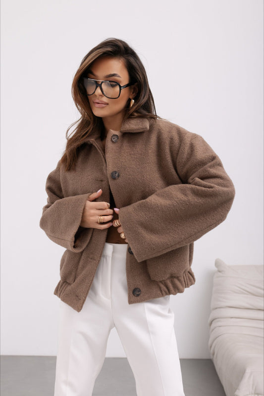 Trendy Solid Wool Pocket Elastic Snap Coat