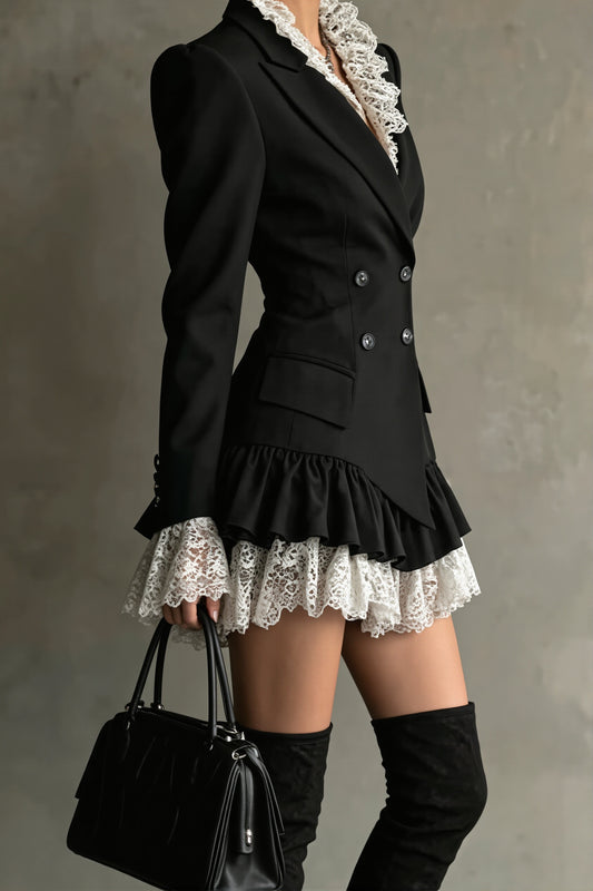 Lace Trim Tailored Blazer Mini Dress