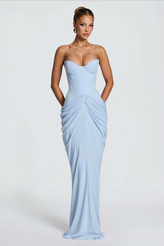 Strapless Corset Draped Bodycon Maxi Dress