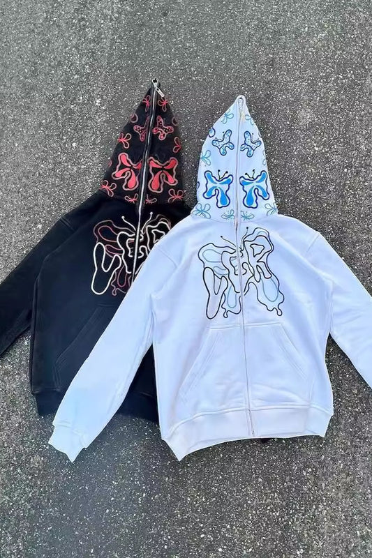 Red Graphic Zip Hoodie