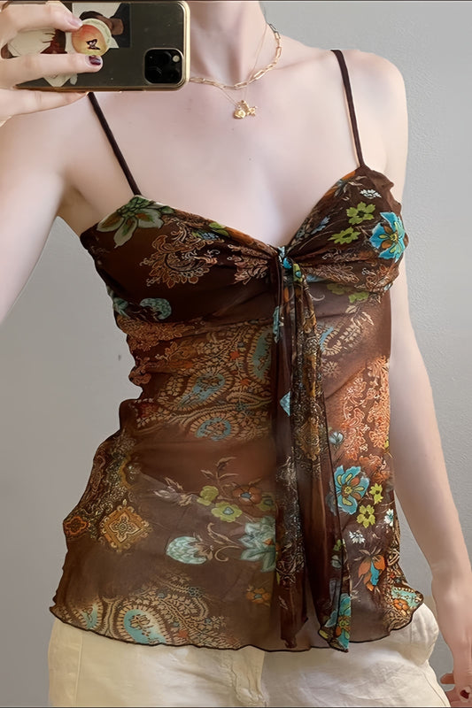 Vintage Print Slim Fit Cami Top