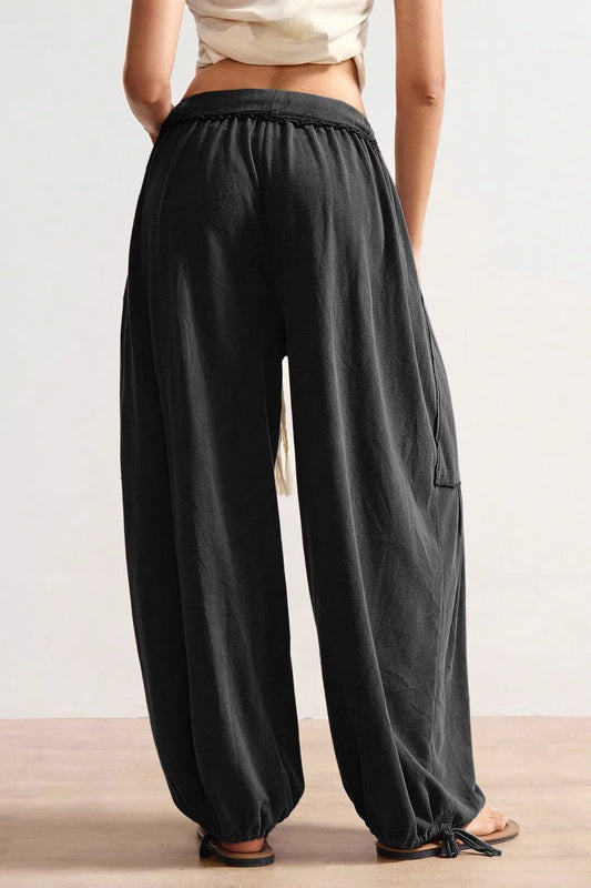 Retro Tie Drawstring Wide Leg Pants