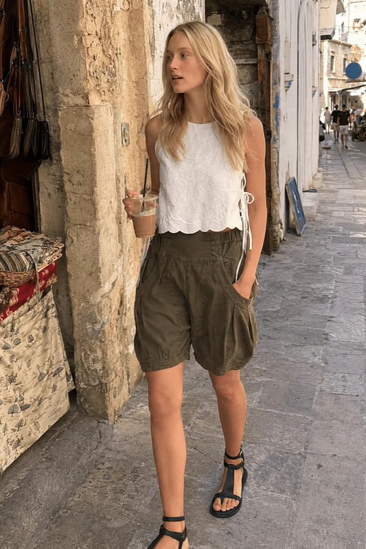 High Waist Utility Wide Leg Loose Fit Shorts