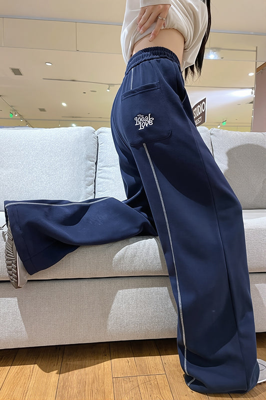Embroidered Contrast Stripe Wide Leg Pants