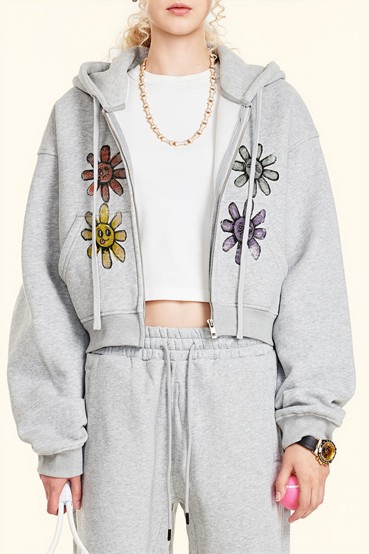 Cropped Graffiti Flower Graphics Hoodie