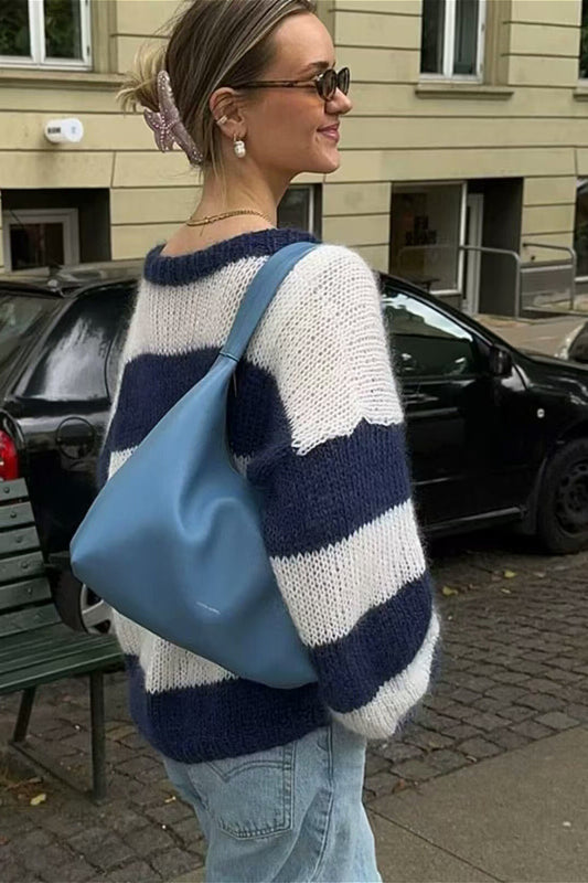 Streetwear-Streifenpullover mit Rundhalsausschnitt, lässig und stylisch