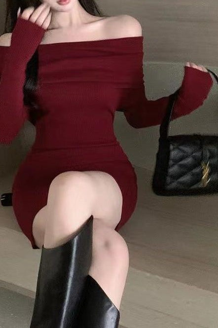 Bardot Langarm-Strickkleid mit taillierter Passform