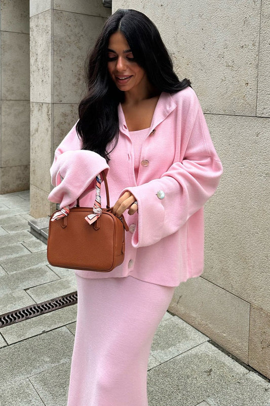 Elegant Minimalist Knit Long Sleeve Cardigan Cami Three Piece Set