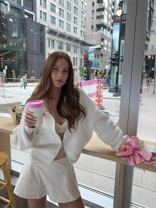 Gefalteter Kragen, Langarm-Pullover-Cardigan