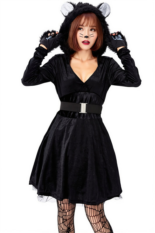 Black Cat Hooded Halloween Costume Set