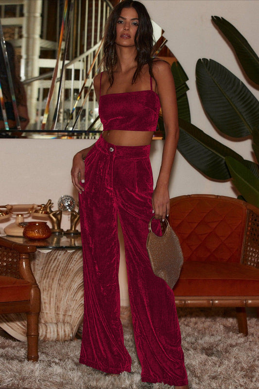 Wildlederhose mit lockerem Schnitt, Knopfleiste, geradem Bein und weitem Bein