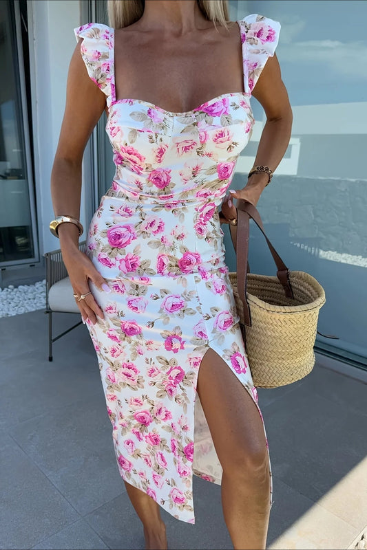 Midikleid mit Blumenmuster und Spaghettiträgern
