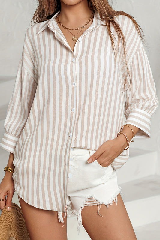 Gestreifte Bluse mit langen Ärmeln und Tasche