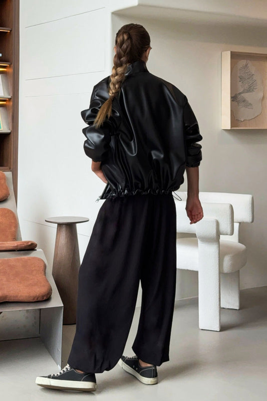 Schwarze Motorradjacke aus PU-Leder