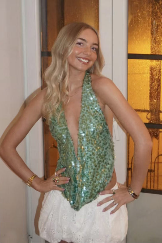 Rückenfreies Neckholder-Top mit Pailletten