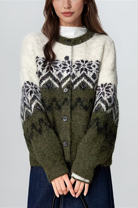 Retro-Strickjacke im nordischen Schneeflockenmuster (Fair Isle)