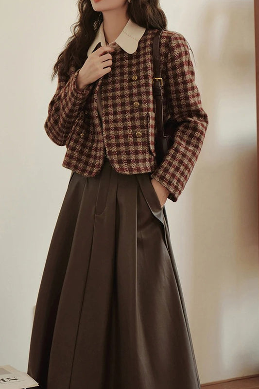 Vintage karierter, einreihiger Oberbekleidungsstoff