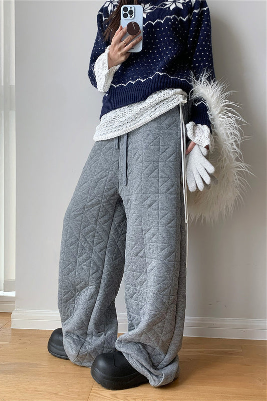 Gesteppte, dicke Thermohose mit Kordelzug und Rautenmuster